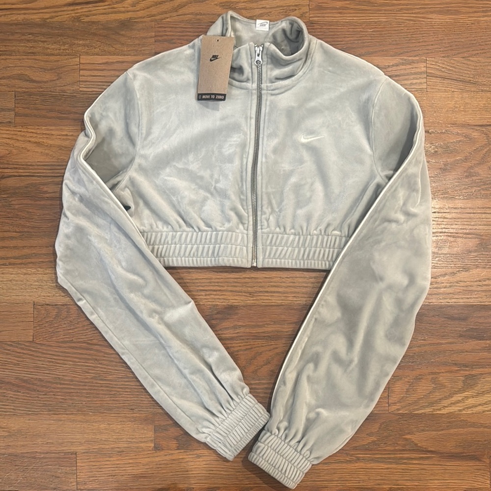NEW Size Large Nike Sportswear Cropped Velour Full Zip Jade Horizon Sail Jacket